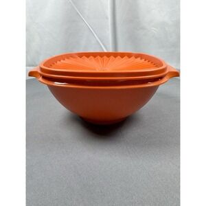 TUPPERWARE Bowl Harvest Orange Servalier Container Salad Bowl with Lid VTG‎